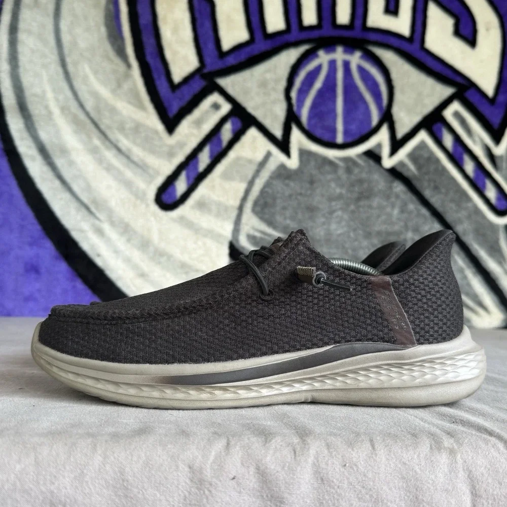Size 11.5 - Skechers Shoes Mens Dario Grey Relaxed Slip On Hands Free Sneakers